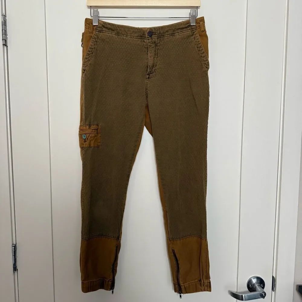 Hei Hei Anthropologie Pants Joggers Sz 28 Brown Quilted Buckle Zip Mid Rise